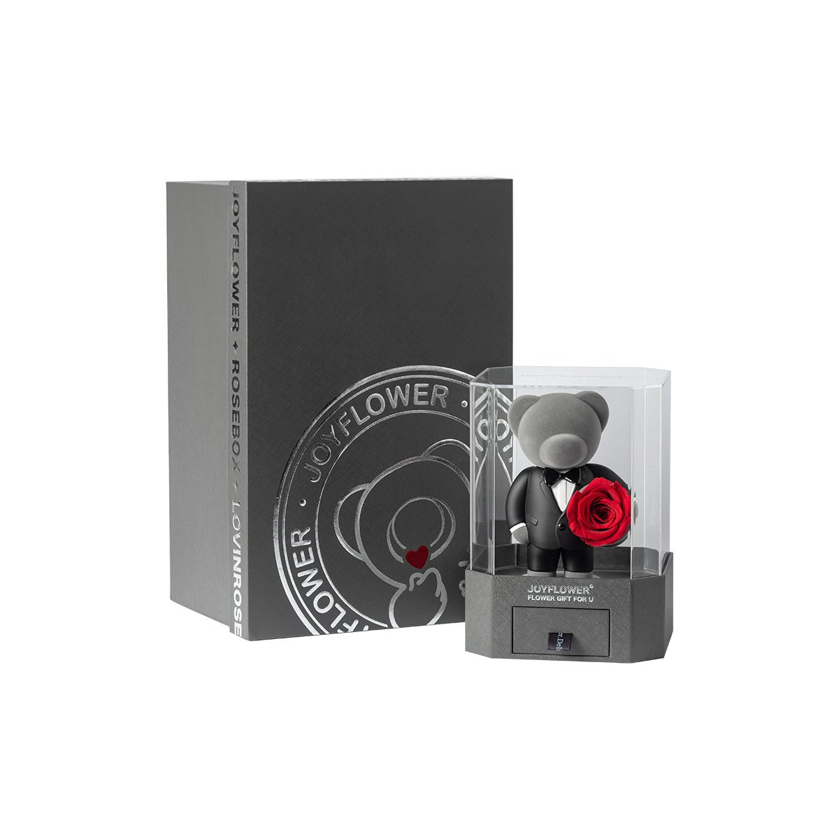 "Treat You With Gentlemanly Affection" Eternal Flowers Rose Teddy Bear Acrylic Gift Box Set   0cm