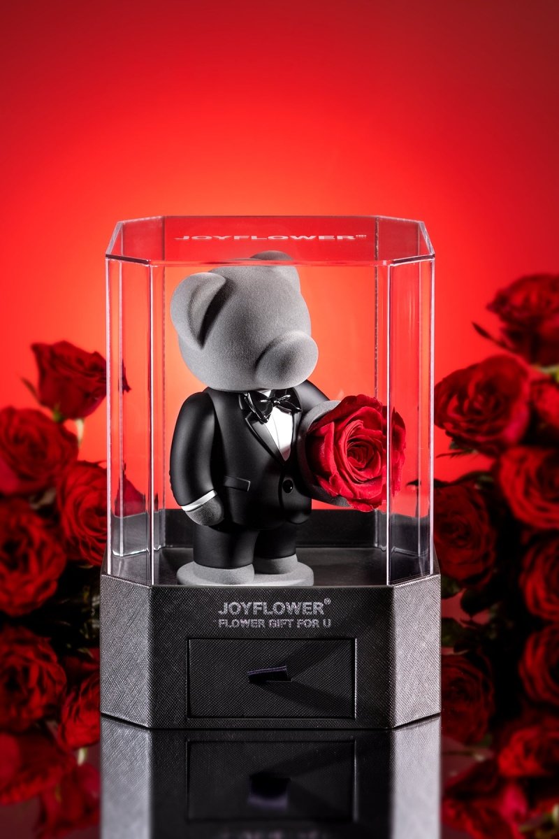 &quot;Treat You With Gentlemanly Affection&quot; Eternal Flowers Rose Teddy Bear Acrylic Gift Box Set - 0cm