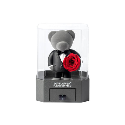 &quot;Treat You With Gentlemanly Affection&quot; Eternal Flowers Rose Teddy Bear Acrylic Gift Box Set - 0cm