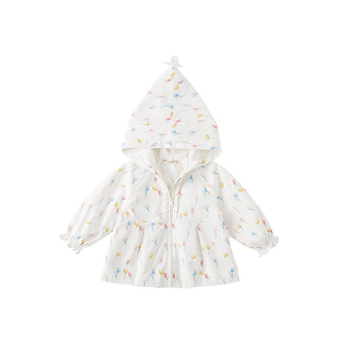 Tulip Garden Baby Girl White Hooded Jacket   0cm