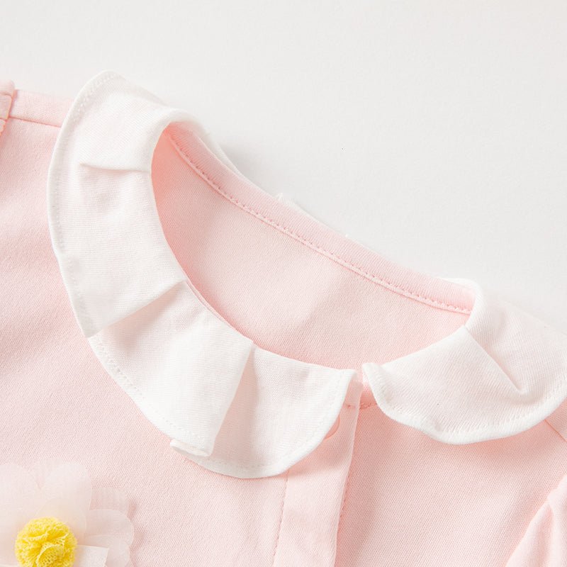 Tulle Flower Embroidery Girl Snap All through Pink Romper   0cm