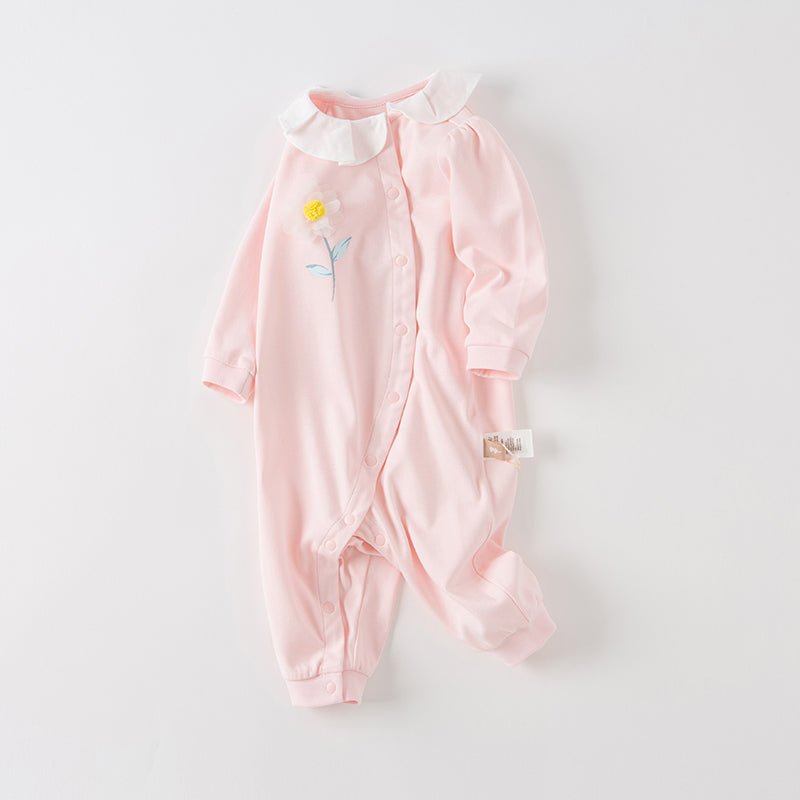 Tulle Flower Embroidery Girl Snap All through Pink Romper   0cm