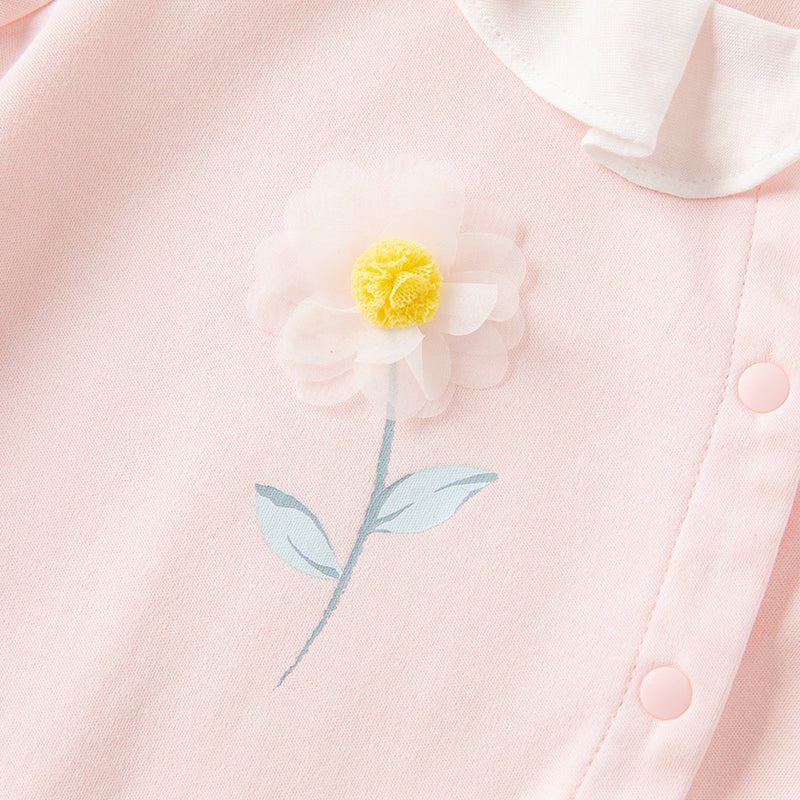 Tulle Flower Embroidery Girl Snap All through Pink Romper   0cm