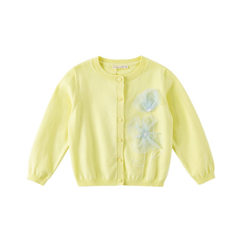 Tulle Flower Embroidery Girl Yellow Cardigan   0cm
