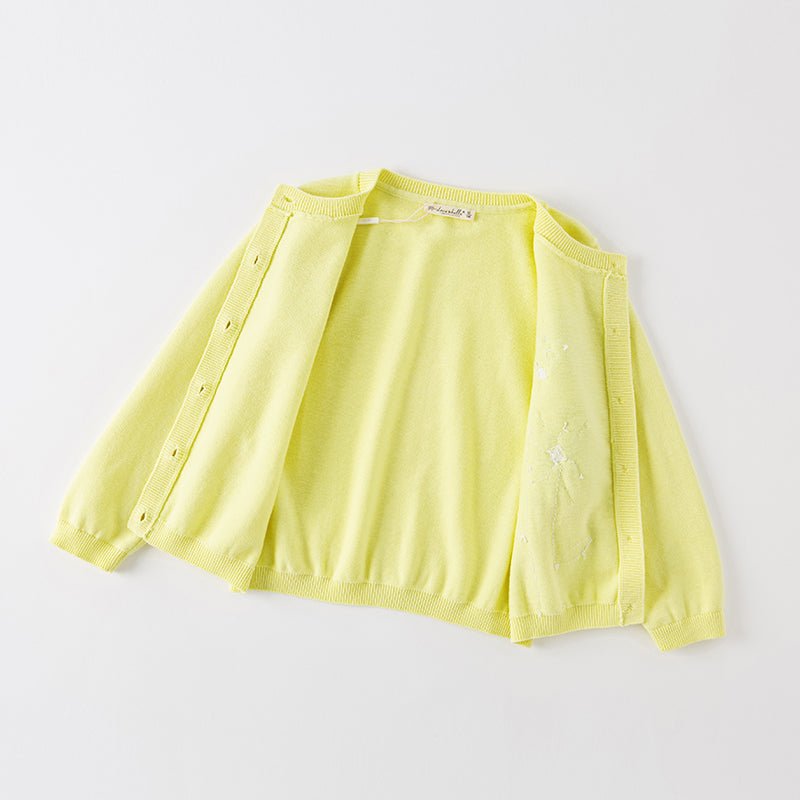 Tulle Flower Embroidery Girl Yellow Cardigan   0cm