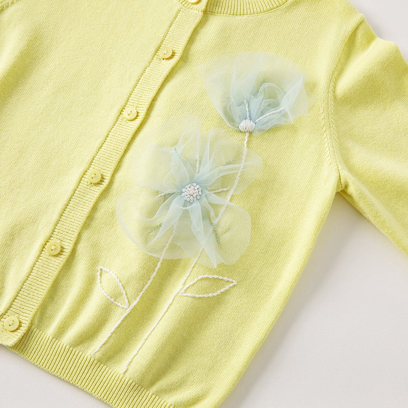 Tulle Flower Embroidery Girl Yellow Cardigan   0cm