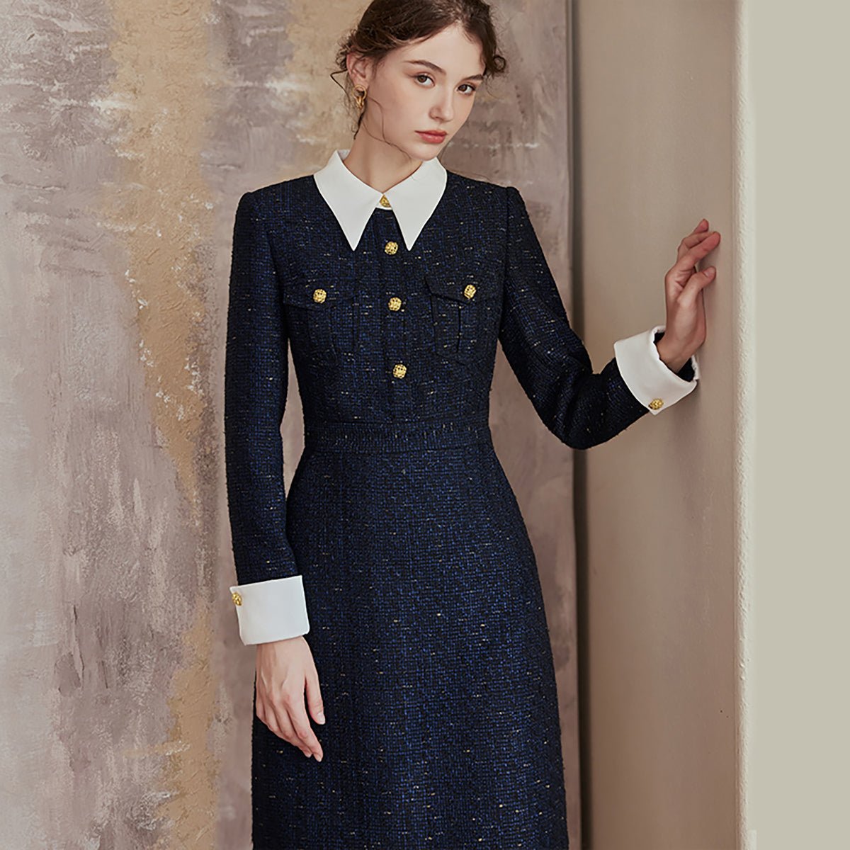 Tweed Knee-Length Navy Dress - 0cm