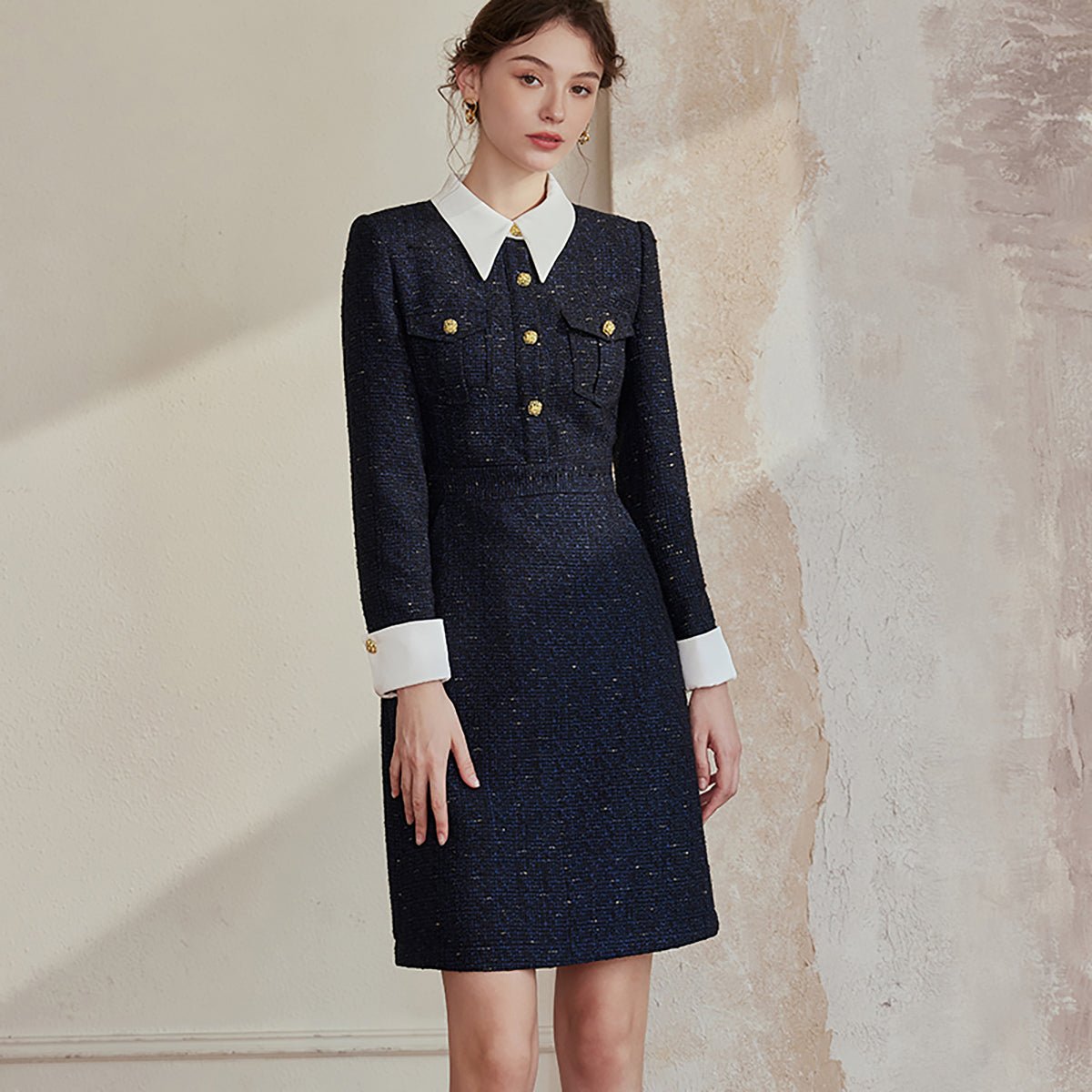 Tweed Knee-Length Navy Dress - 0cm