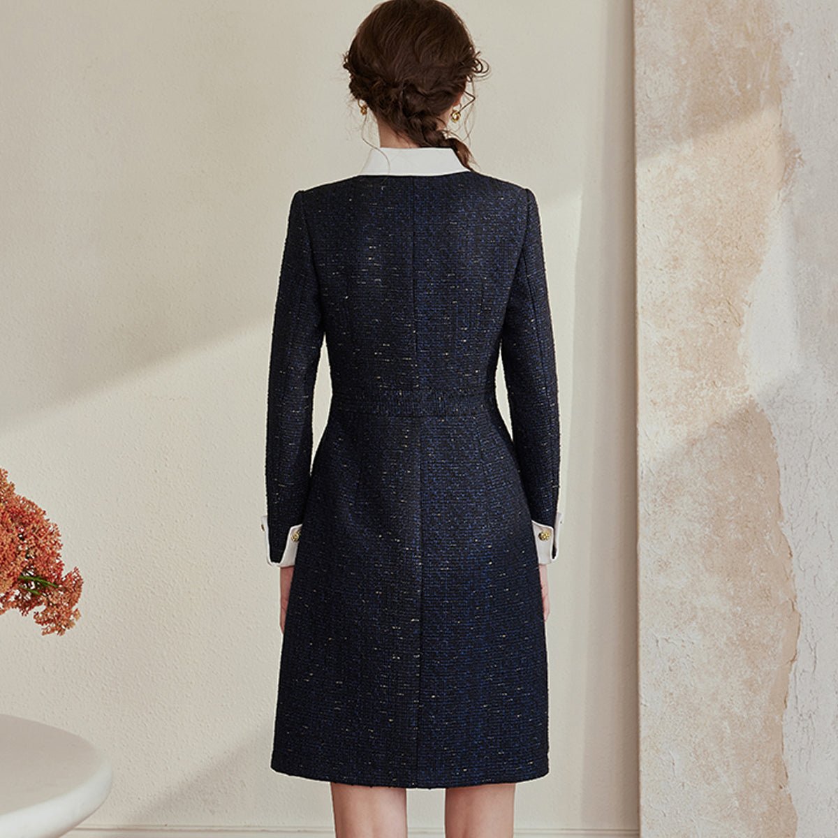 Tweed Knee-Length Navy Dress - 0cm