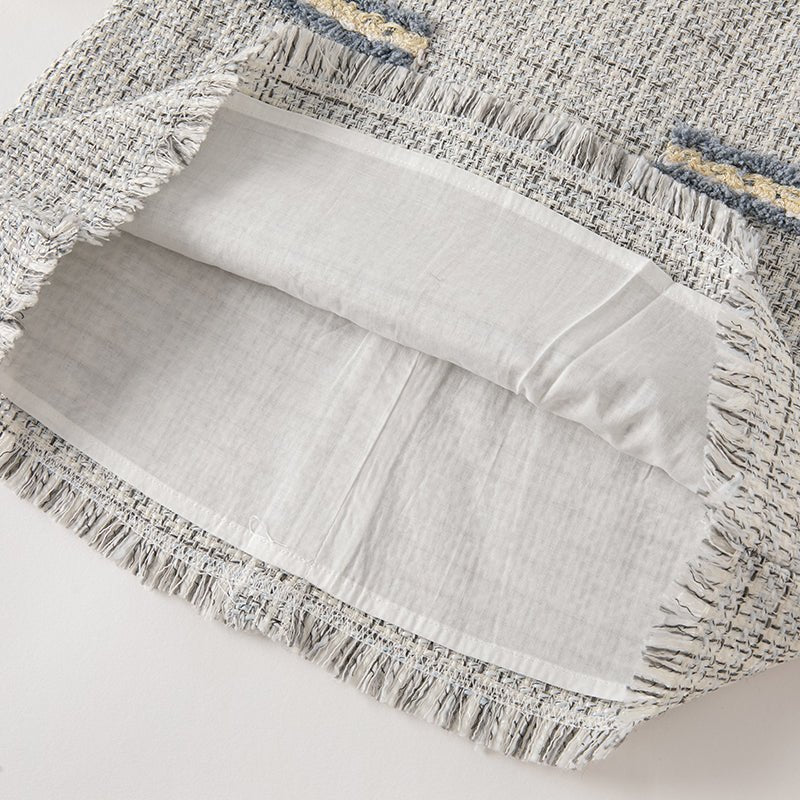 Tweed Panel Ruffled Fake Two piece Girl Grey Dress   0cm