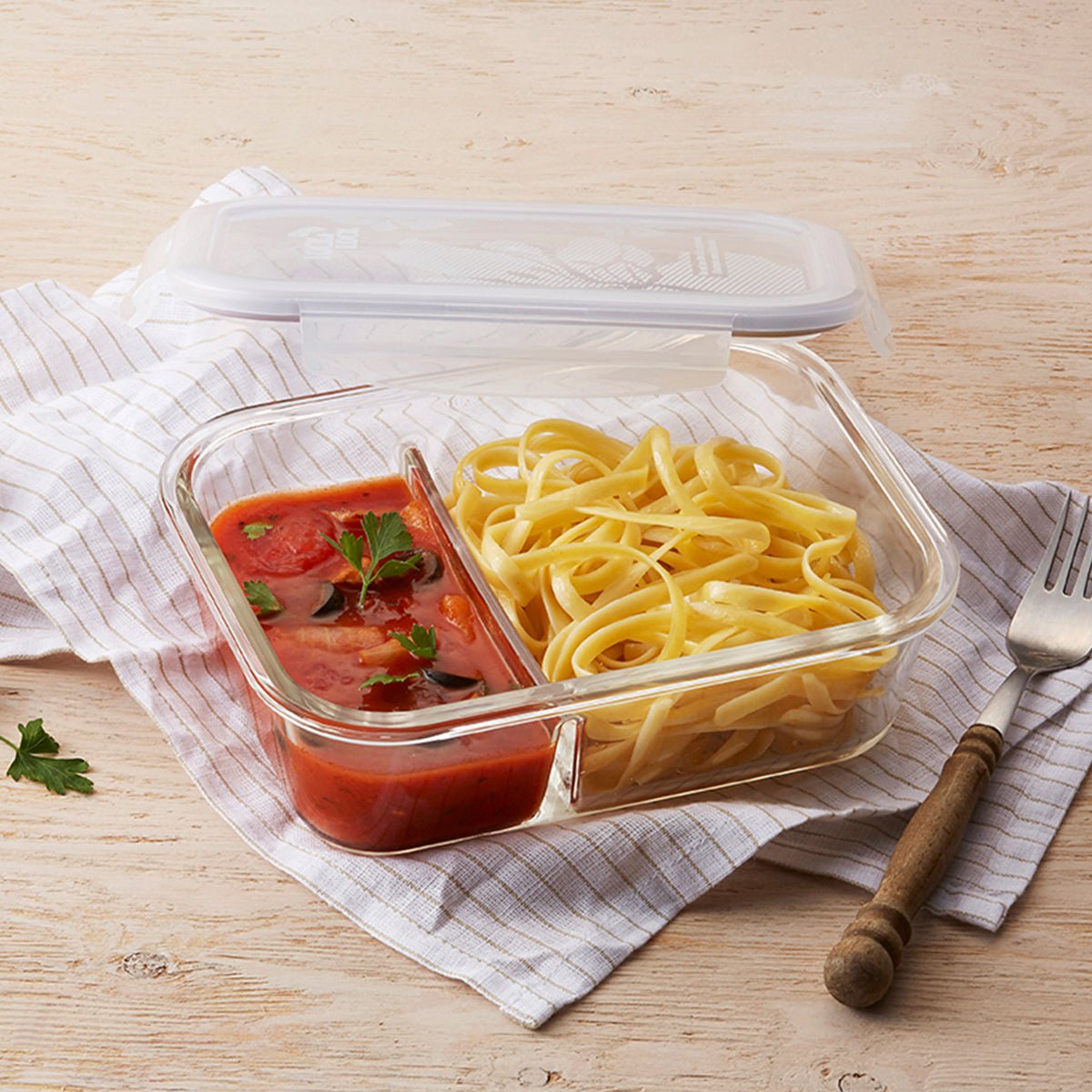 Two Compartment 930ml Microwave Oven Safe Navy Glass Lunch Box With Cutlery   0cm