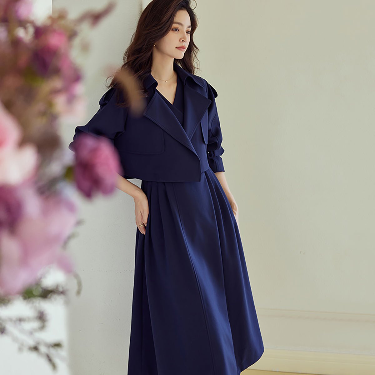 Two piece set of Navy Dress with Matching Coat   0cm