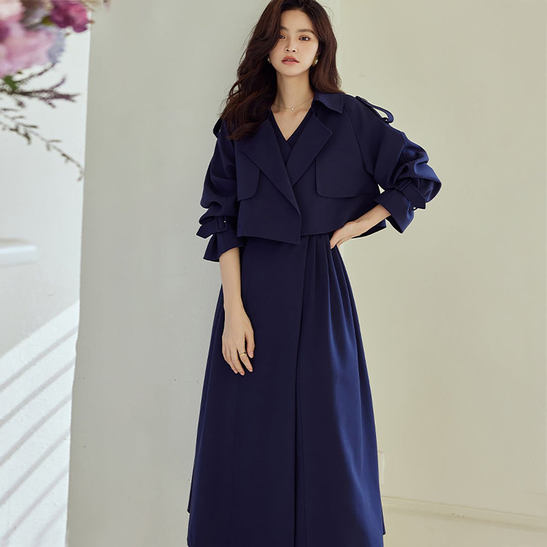 Two-piece set of Navy Dress with Matching Coat - 0cm