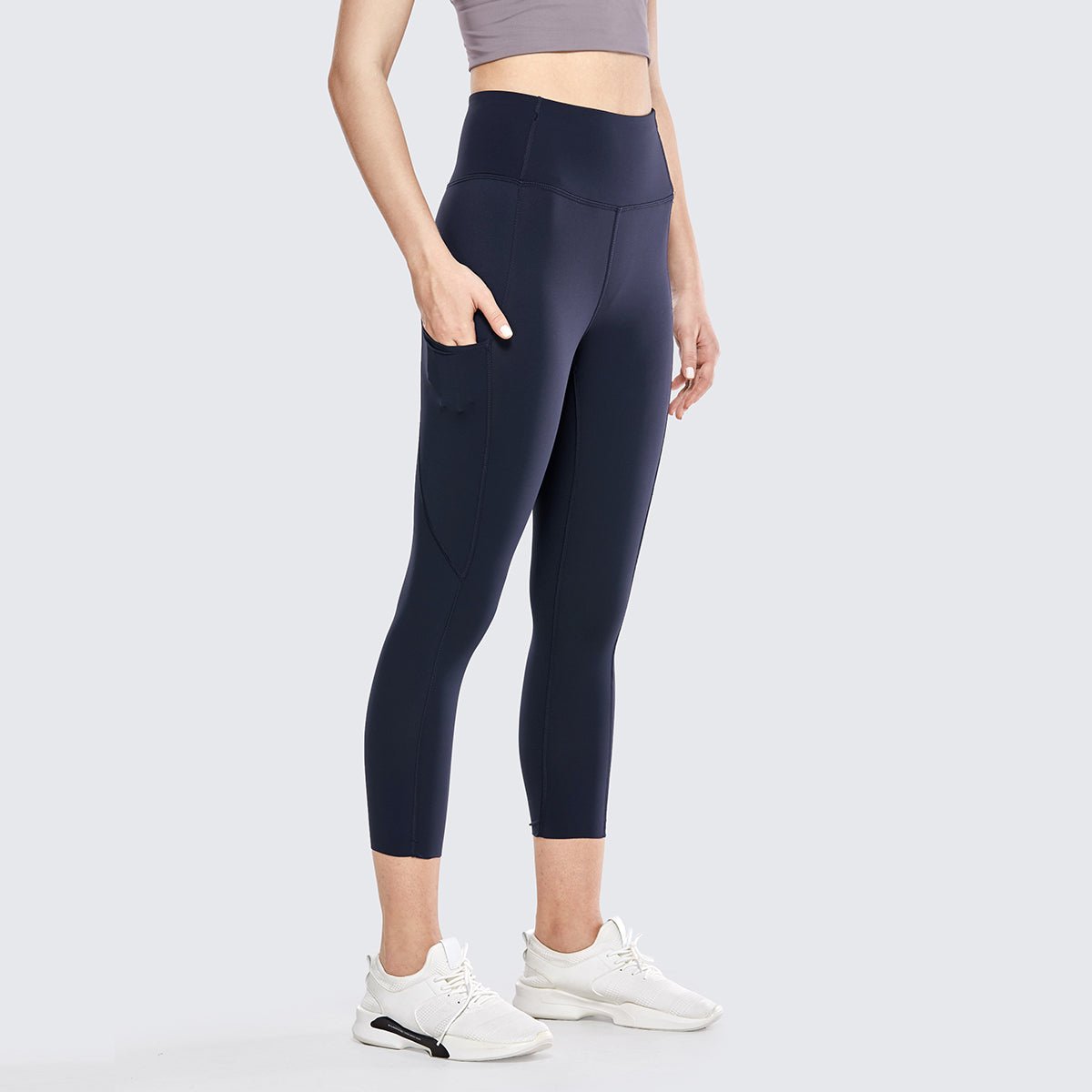 Ultra Comfort High Waist Navy Capris Workout Leggings   0cm