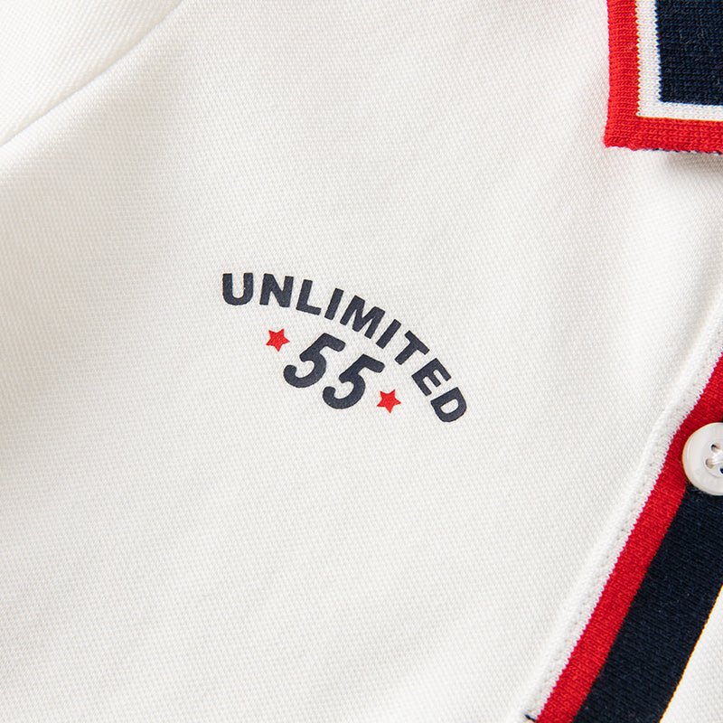 Unlimited 55 Contrast Striped Trim Boy Long Sleeve White Polo   0cm