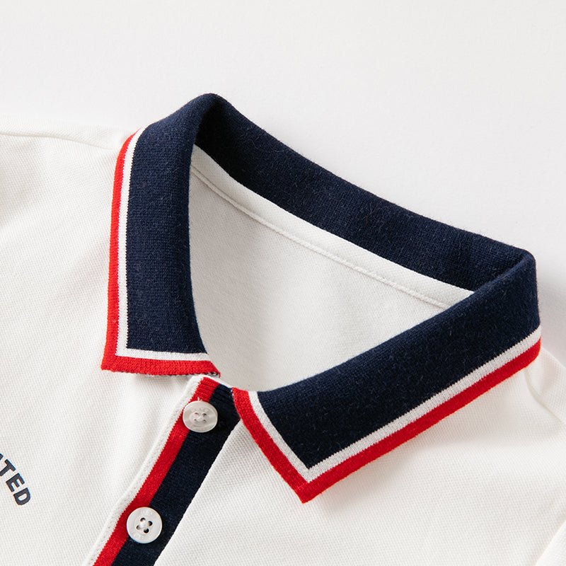 Unlimited 55 Contrast Striped Trim Boy Long Sleeve White Polo   0cm