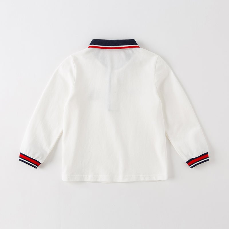 Unlimited 55 Contrast Striped Trim Boy Long Sleeve White Polo   0cm