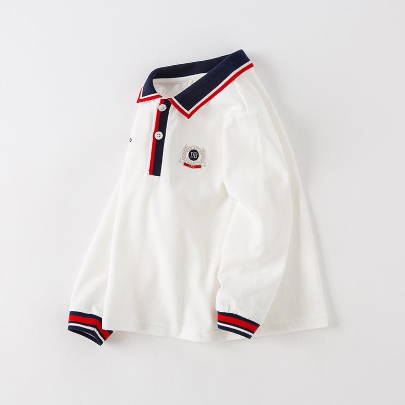 Unlimited 55 Contrast Striped Trim Boy Long Sleeve White Polo   0cm