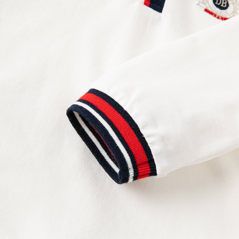 Unlimited 55 Contrast Striped Trim Boy Long Sleeve White Polo   0cm