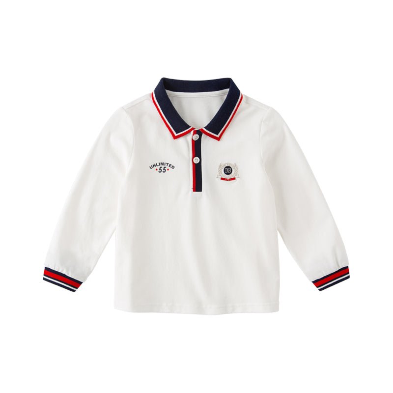 Unlimited 55 Contrast Striped Trim Boy Long Sleeve White Polo - 0cm