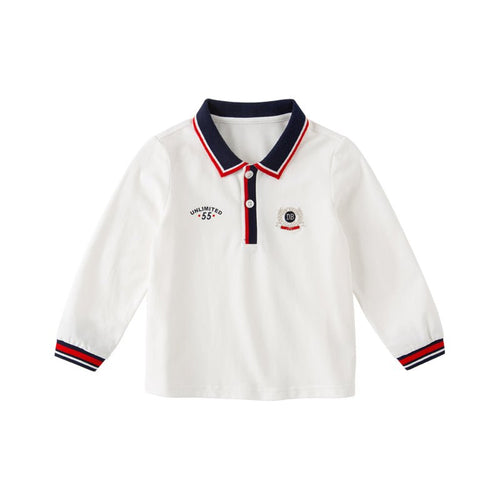 Unlimited 55 Contrast Striped Trim Boy Long Sleeve White Polo   0cm