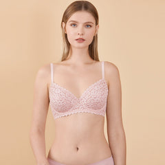 Unlined Lace Minimizer Full Coverage Underwire Back Closure Pink Bra