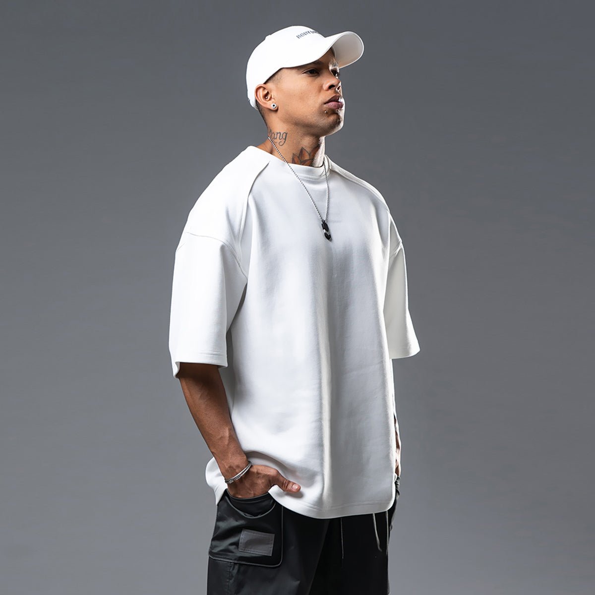 Urban Oversized Wide Batwing White Tee   0cm