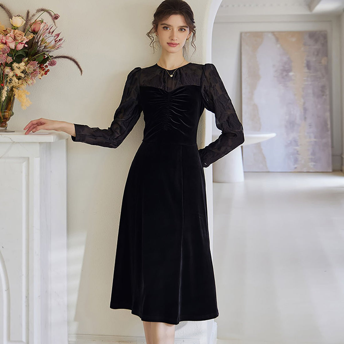 Velvet Evening Black Midi Dress - 0cm