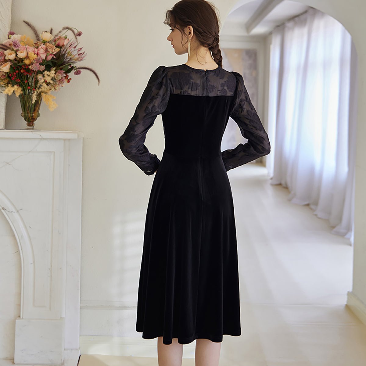 Velvet Evening Black Midi Dress - 0cm