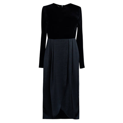 Velvet Shoulder Cut-Out Black Midi Dress - 0cm