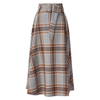 Versatile Gray Tartan Midi Skirt - 0cm