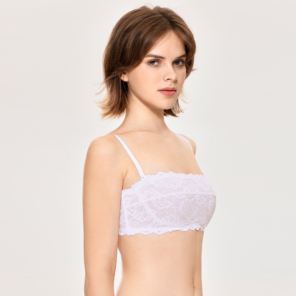 Versatile Soft Lace Bralette Padded Wireless Back Closure White Bra   0cm