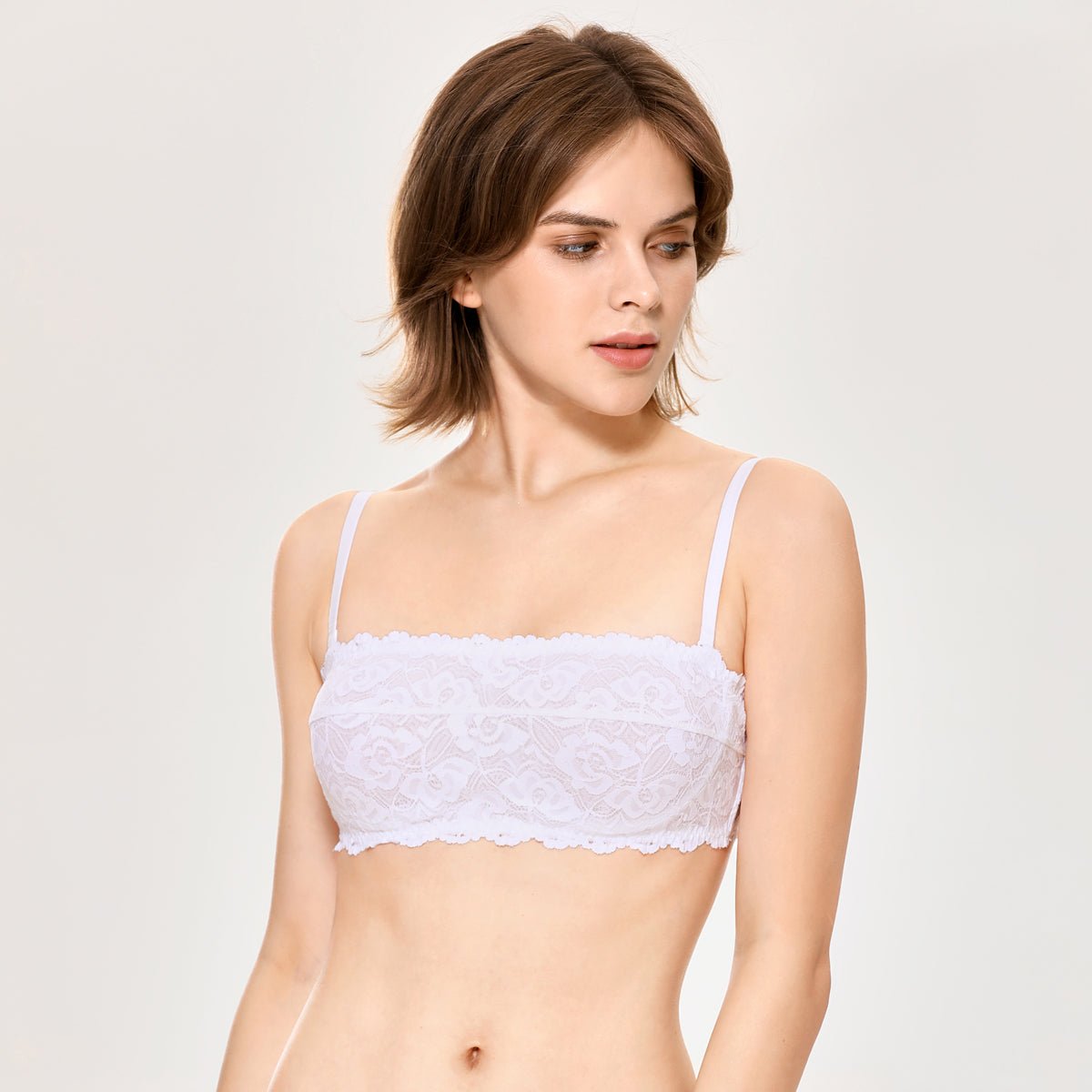 Versatile Soft Lace Bralette Padded Wireless Back Closure White Bra   0cm