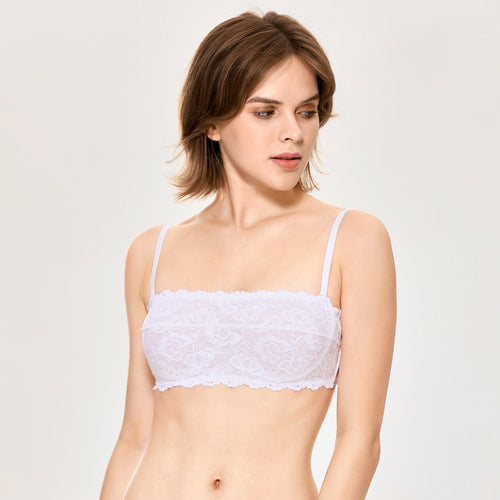 Versatile Soft Lace Bralette Padded Wireless Back Closure White Bra   0cm