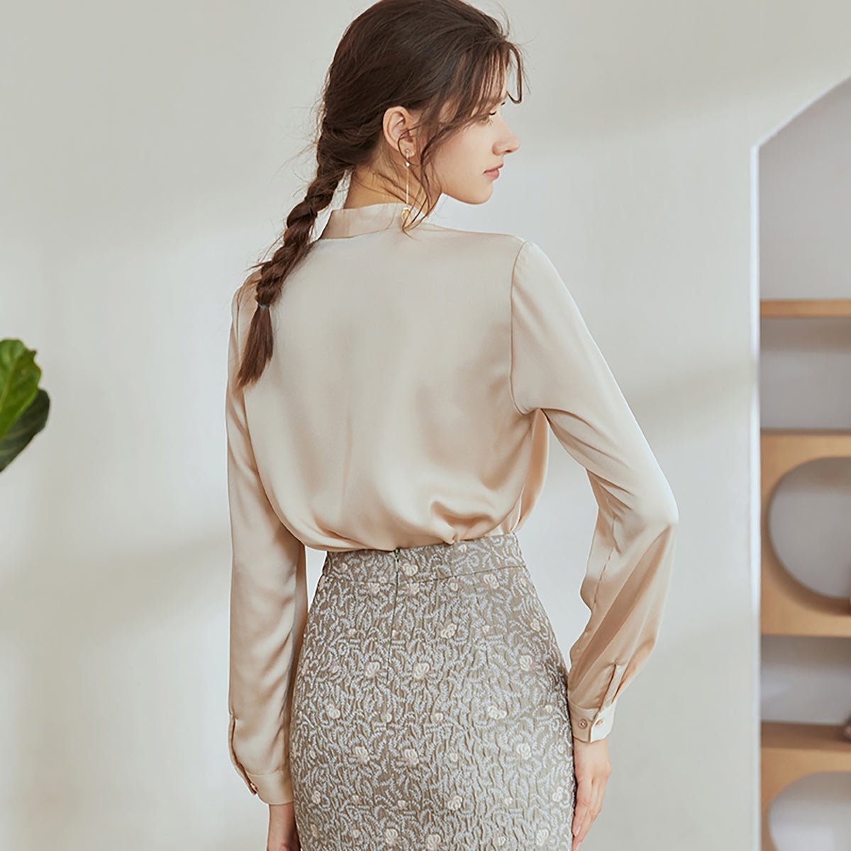 Versatile V Neck Apricot Shirt 0cm