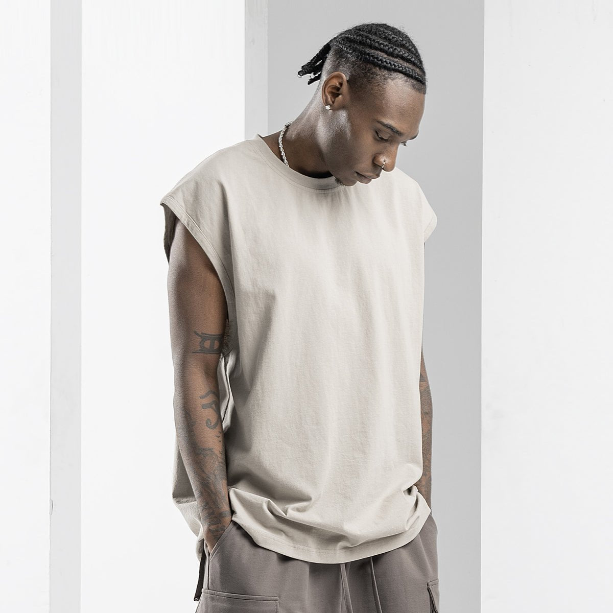 Warm Up Sleeveless Khaki Active Tank Top   0cm