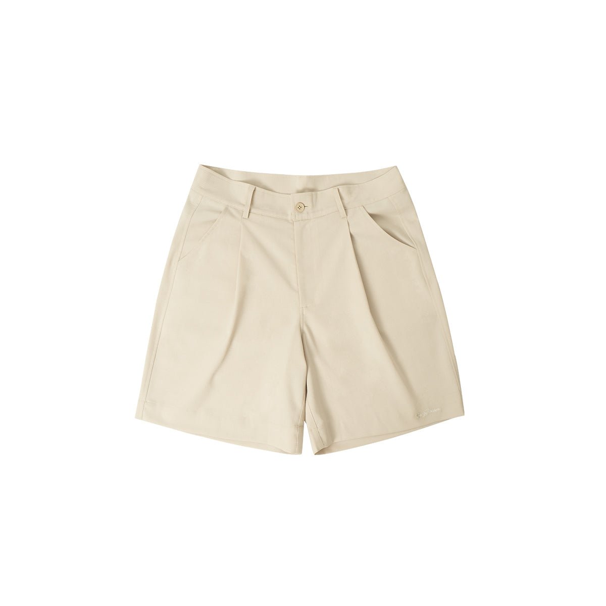 Weekend Time Unisex High-waisted Pleated Beige Tailored Shorts - 0cm