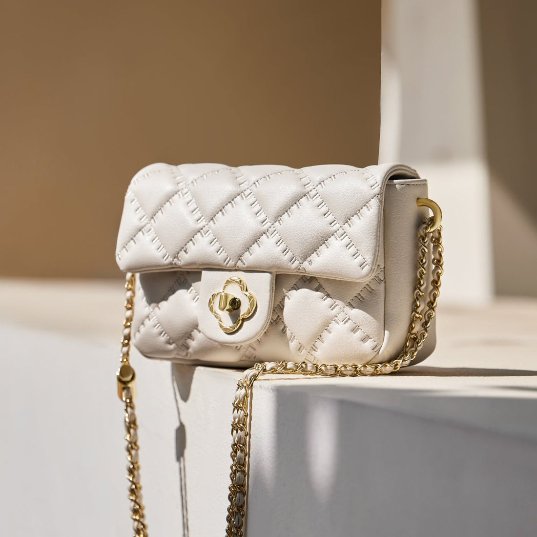 White Classy Quilted Leather Shoulder Bag - 0cm