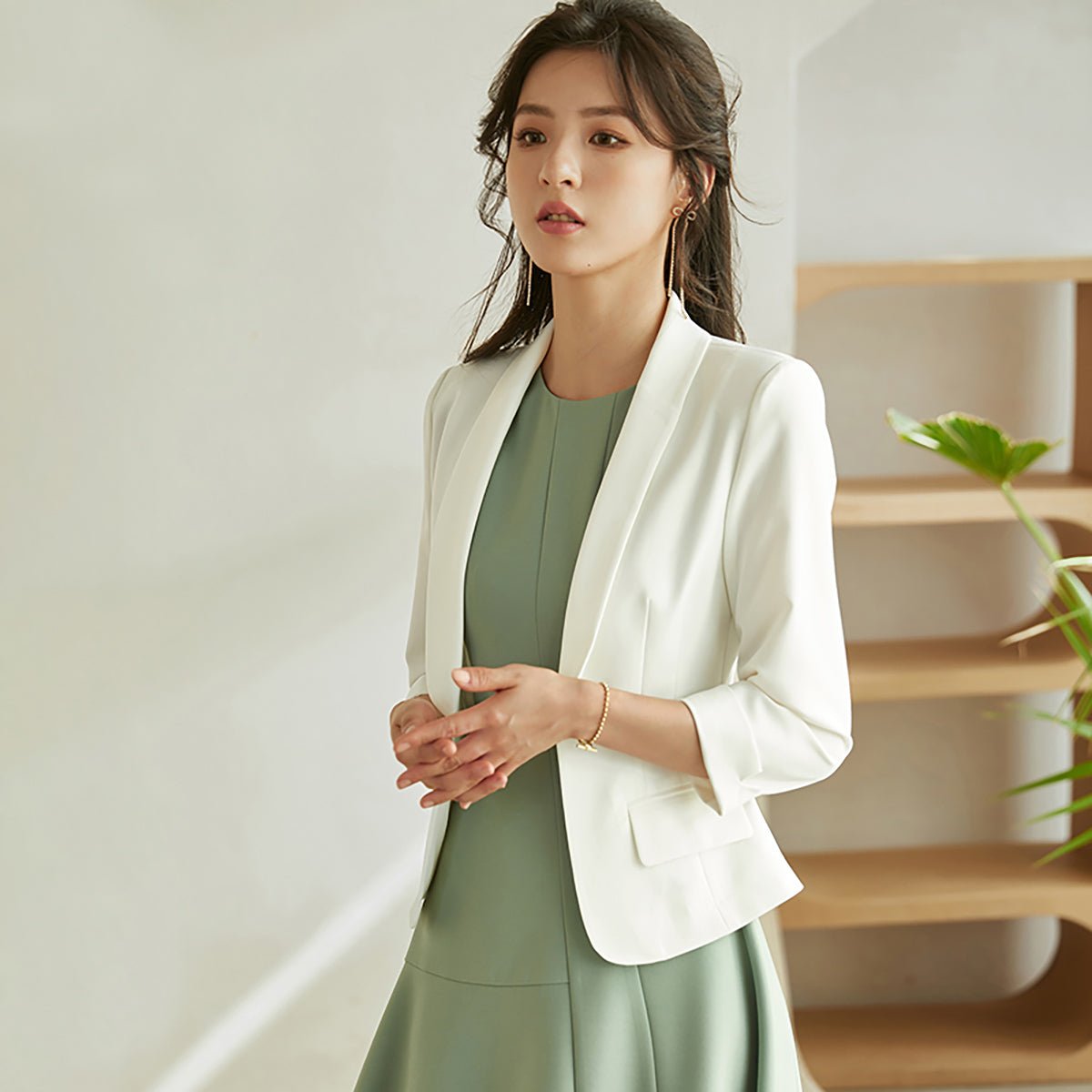 White Shawl Collar Blazer   0cm