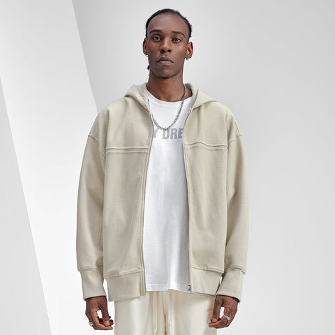 Wide Fit Zip Front Khaki Hooded Jacket