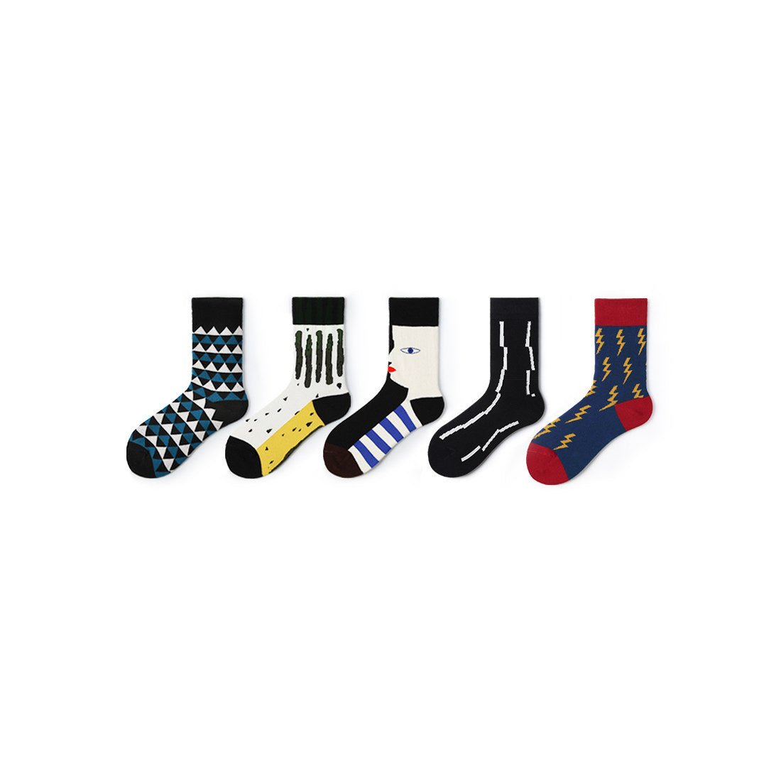 Wisdom Eyes All season Men 5pcs Crew Socks Set   0cm