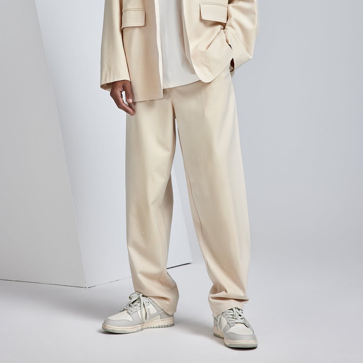 Wool blend Wide Fit Pleated Apricot Smart Pants   0cm