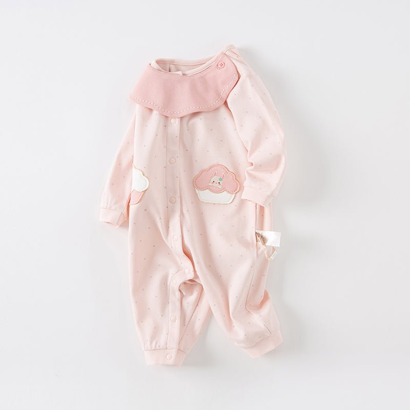 Yummy Cupcake Removable Bib Collar Unisex Pink Romper   0cm