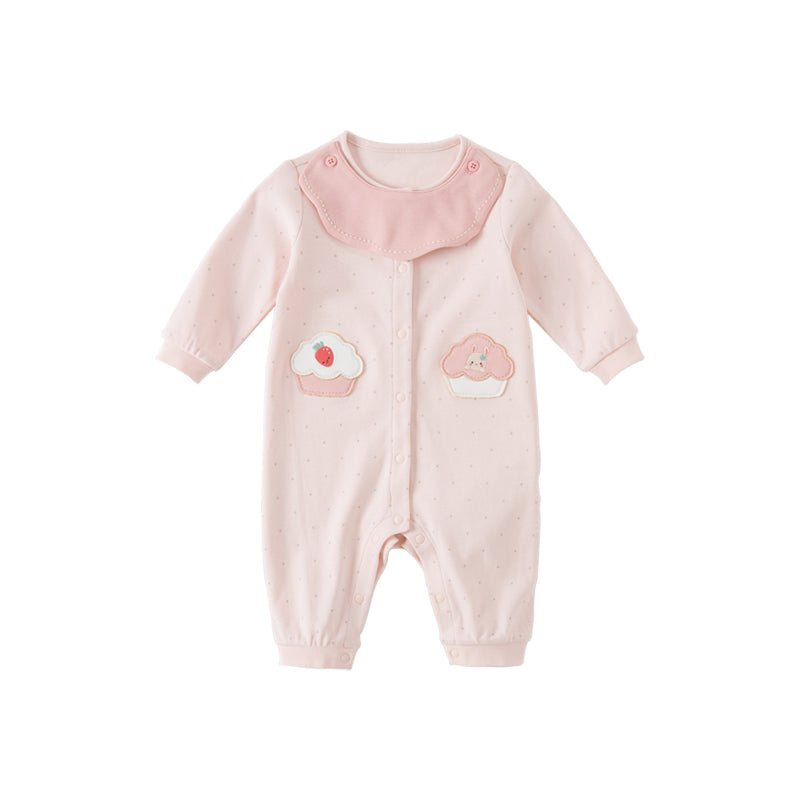 Yummy Cupcake Removable Bib Collar Unisex Pink Romper   0cm